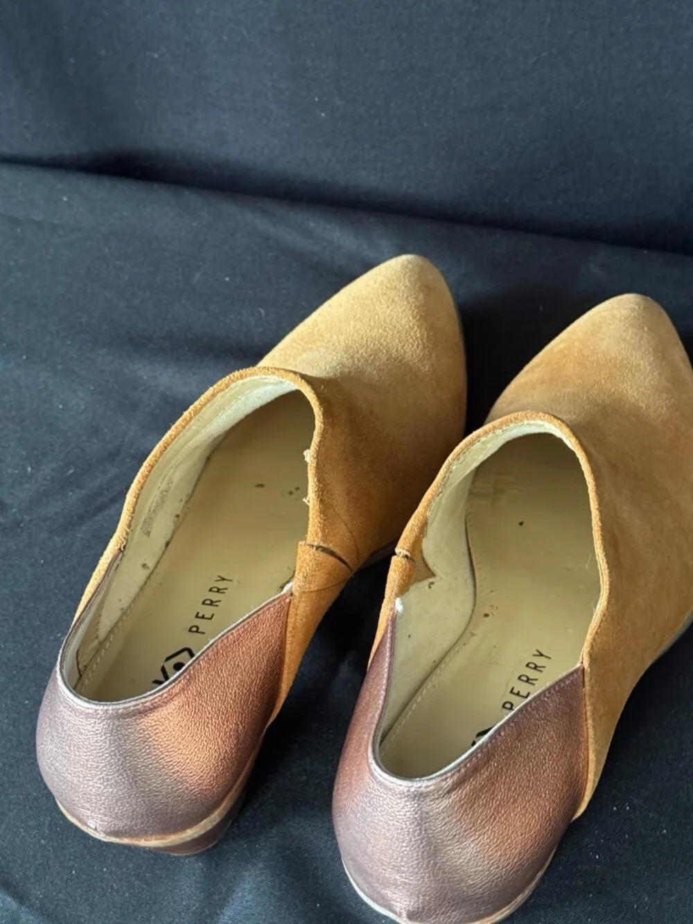 Katy Perry The Hope Suede Metallic Leather Booties Mule Tan Bronze Size 9M/39